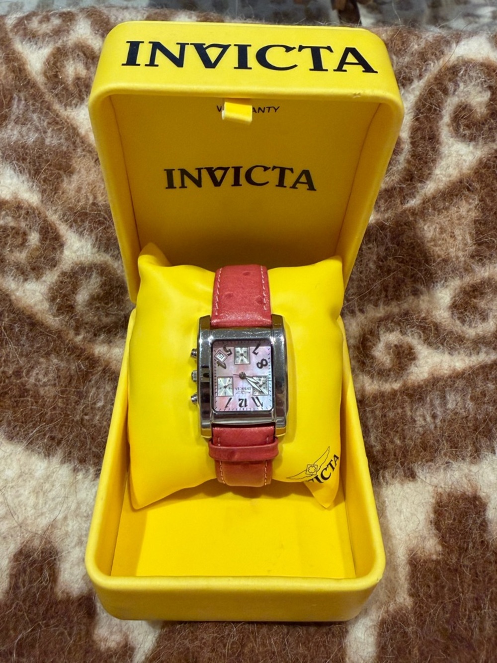 Invicta Pink Dial Watch with Red Leather Strap